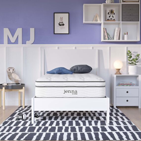 Modway Jenna Doppelmatratze mit Federkern und Memory-Schaum, 25,4 cm, mit einzeln eingefassten Spulen, Weiß