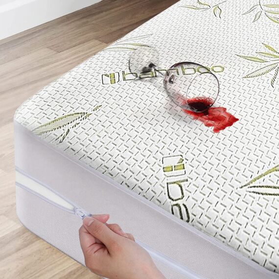 Bambus-Matratzenschoner mit Reißverschluss – 100% wasserdicht, King-Size, kühlender Matratzenbezug – ultraweicher Jacquard-Stoff, atmungsaktiv, geräuschloser Matratzenbezug – Matratzenbezüge mit