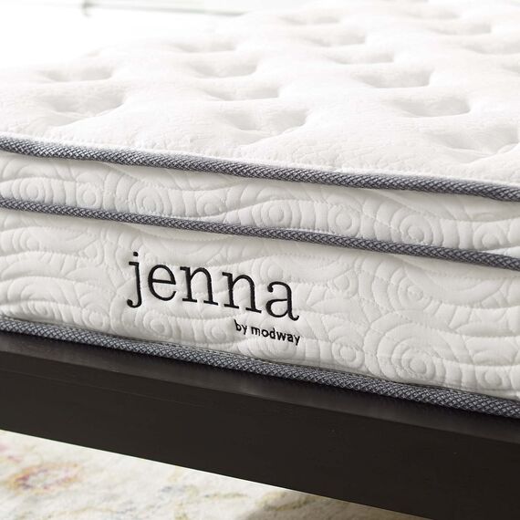 Modway Jenna Queen Federkern-Matratze, 20,3 cm, hochwertig, gestepptes Kopfkissen – einzeln umhüllte Taschenspulen