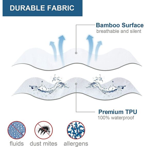 Bambus-Matratzenschoner mit Reißverschluss – 100% wasserdicht, King-Size, kühlender Matratzenbezug – ultraweicher Jacquard-Stoff, atmungsaktiv, geräuschloser Matratzenbezug – Matratzenbezüge mit