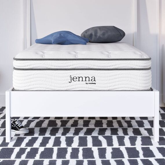 Modway Jenna Doppelmatratze mit Federkern und Memory-Schaum, 25,4 cm, mit einzeln eingefassten Spulen, Weiß