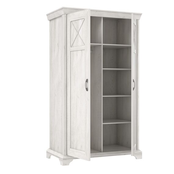 FORTE KASHMIR Schrank 120 130, Kleiderschrank Schlafzimmerschrank Landhausstil Drehtürenschrank 2-türig Einlegeböden und Kleiderstange, Holzdekor: Pinie Weiß, 123 cm breit x 210 cm hoch x 66 cm tief