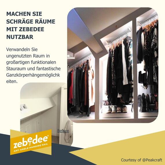 Zebedee Any Angle – Geneigte Kleiderstange für schräge Schlafzimmerschränke im Dachgeschoss, unter Dachvorsprüngen, schräge Dachdecken, Stauraum unter Treppen (700 mm)