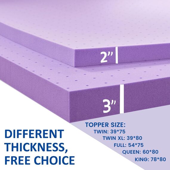 SINWEEK 5,1 cm Gel-Matratzenauflage aus Memory-Schaum, belüftet, weich, Bettauflage, CertiPUR-US-Zertifiziert, volle Größe, Violett