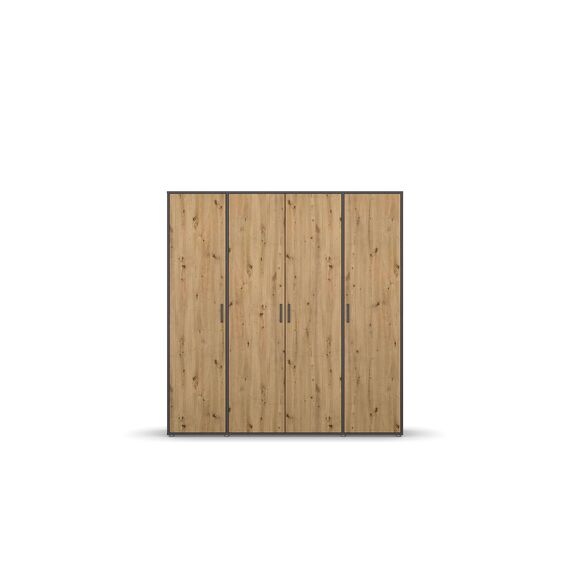 Rauch Möbel Voyager, Kleiderschrank für Schlafzimmer, Kinderzimmer, Babyzimmer, Jugendzimmer, Flur, 4-türig, mit Zubehör Basic, Farbe Eiche Artisan, Holz/Grau metallic, Schwarz, Breite 187cm