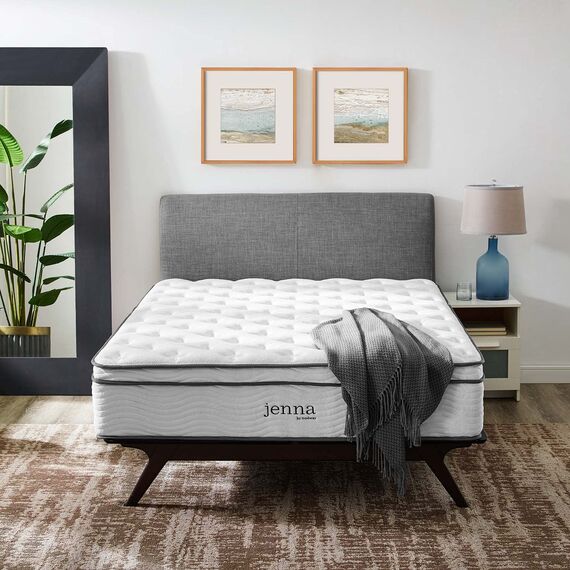 Modway Jenna Queen-Size-Matratze mit Federkern und Memory-Schaum, 35,6 cm, einzeln ummantelte Spulen, Weiß
