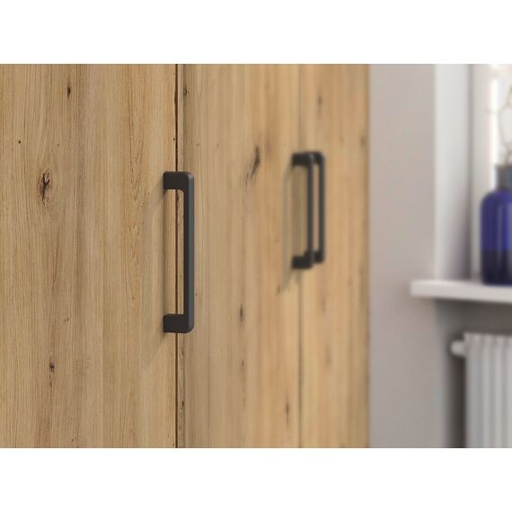 Rauch Möbel Voyager, Kleiderschrank für Schlafzimmer, Kinderzimmer, Babyzimmer, Jugendzimmer, Flur, 3-türig, mit Zubehör Basic, Farbe Eiche Artisan, Holz, Breite 140cm