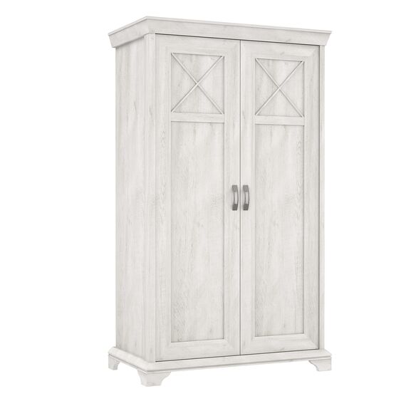 FORTE KASHMIR Schrank 120 130, Kleiderschrank Schlafzimmerschrank Landhausstil Drehtürenschrank 2-türig Einlegeböden und Kleiderstange, Holzdekor: Pinie Weiß, 123 cm breit x 210 cm hoch x 66 cm tief