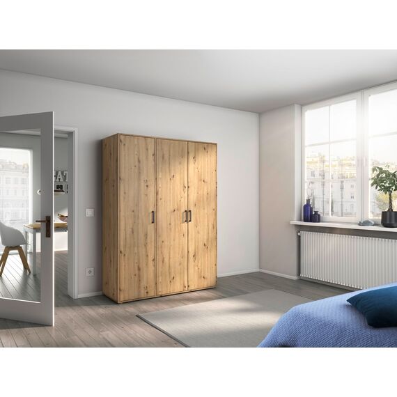 Rauch Möbel Voyager, Kleiderschrank für Schlafzimmer, Kinderzimmer, Jugendzimmer, Flur, 3-türig, mit Zubehör Classic, Farbe Eiche Artisan, Holz, Breite 140cm