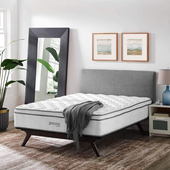 Modway Jenna Queen-Size-Matratze mit Federkern und Memory-Schaum, 35,6 cm, einzeln ummantelte Spulen, Weiß