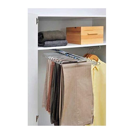 WENKO ausziehbarer Hosenbügel, Halter für 12 Hosen, Zur Befestigung im Kleiderschrank, Verchromtes Metall, 33 x 10 x 47 cm