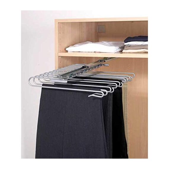 WENKO ausziehbarer Hosenbügel, Halter für 12 Hosen, Zur Befestigung im Kleiderschrank, Verchromtes Metall, 33 x 10 x 47 cm