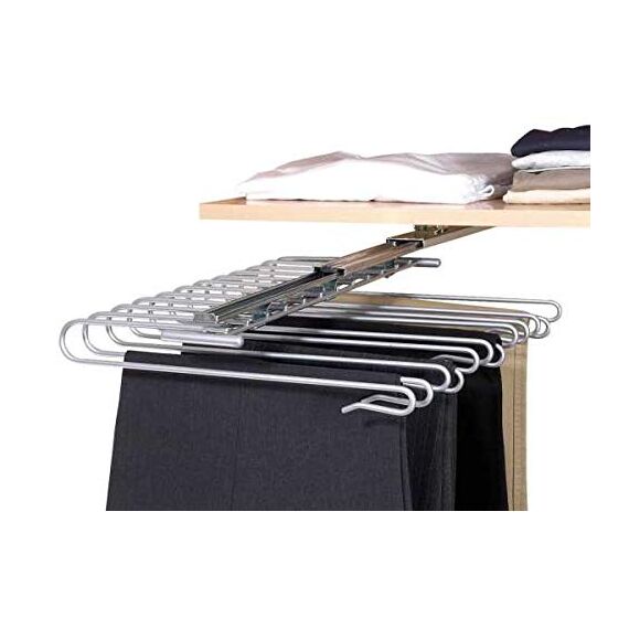 WENKO ausziehbarer Hosenbügel, Halter für 12 Hosen, Zur Befestigung im Kleiderschrank, Verchromtes Metall, 33 x 10 x 47 cm