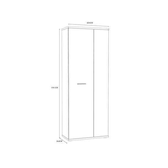 FORTE NET106 Schrank 70 180, Mehrzweckschrank Weiß, Staubsaugerschrank, Abstellraum, Drehtürenschrank, 2-türig mit Einlegeböden, 69 cm breit x 179 cm hoch x 35 cm tief
