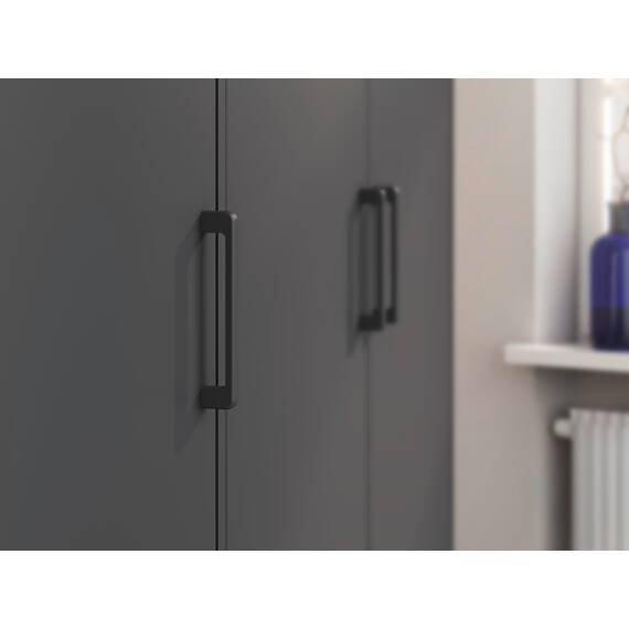 Rauch Möbel Voyager, Kleiderschrank für Schlafzimmer, Kinderzimmer, Babyzimmer, Jugendzimmer, Flur, 3-türig, 2 Schubladen, mit Zubehör Basic, Farbe Grau metallic, Schwarz, Breite 140cm
