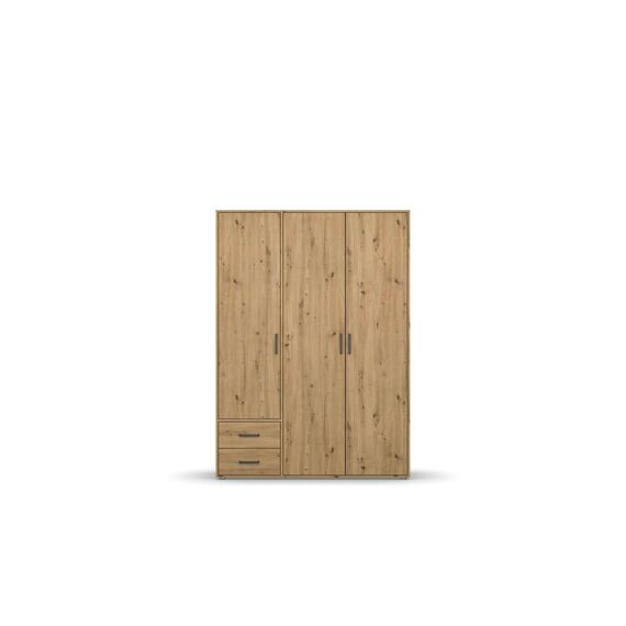 Rauch Möbel Voyager, Kleiderschrank für Schlafzimmer, Kinderzimmer, Jugendzimmer, Flur, 3-türig, 2 Schubladen, mit Zubehör Premium, Farbe Eiche Artisan, Holz, Breite 140cm