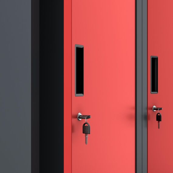 Jan Nowak Spind Schrank, Metallschrank, Kleiderschrank, Schließfachschrank | 2 Abteile mit Kleiderstange, Trennwände, Lüftungsschlitze, 4 Kleiderhaken pro Abteil | 180 cm x 80 cm x 50 cm Anthrazit/Rot