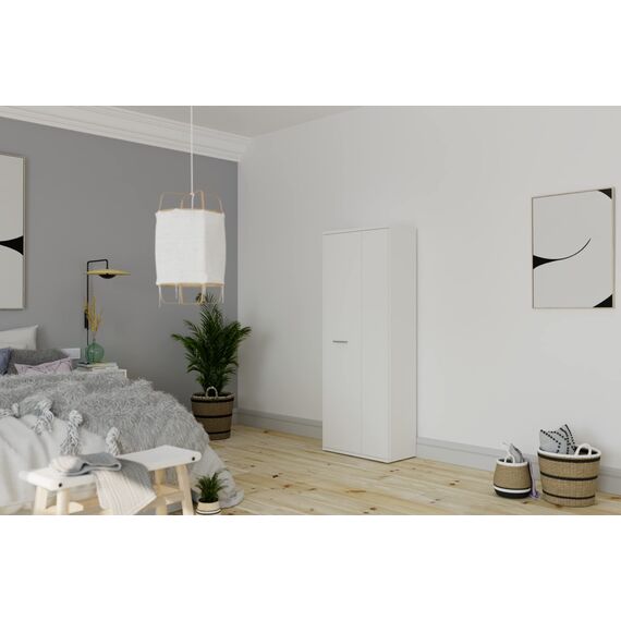 FORTE NET106 Schrank 70 180, Mehrzweckschrank Weiß, Staubsaugerschrank, Abstellraum, Drehtürenschrank, 2-türig mit Einlegeböden, 69 cm breit x 179 cm hoch x 35 cm tief