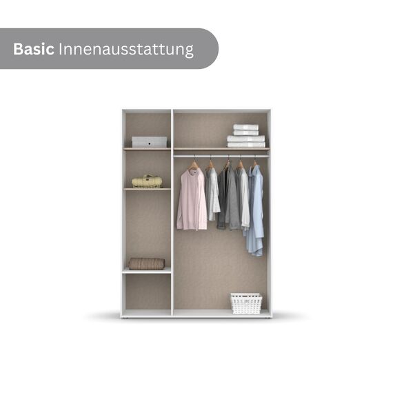 Rauch Möbel Voyager, Kleiderschrank für Schlafzimmer, Kinderzimmer, Babyzimmer, Jugendzimmer, Flur, 3-türig, 2 Schubladen, mit Zubehör Basic, Farbe Eiche Artisan, Holz/Weiß, Breite 140cm