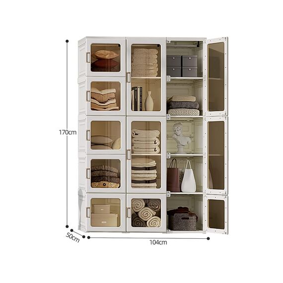 Dripex Kleiderschrank, Schrank 104 x 170 x 50 cm (B x H x T), einfache Montage, Faltbarer Mehrzweckschrank mit magnetische Türen, für Schlafzimmer Wohnzimmer Weiß