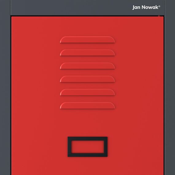 Jan Nowak Spind Schrank, Metallschrank, Kleiderschrank, Schließfachschrank | 2 Abteile mit Kleiderstange, Trennwände, Lüftungsschlitze, 4 Kleiderhaken pro Abteil | 180 cm x 80 cm x 50 cm Anthrazit/Rot