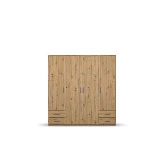Rauch Möbel Voyager, Kleiderschrank für Schlafzimmer, Kinderzimmer, Jugendzimmer, Flur, 4-türig, 4 Schubladen, mit Zubehör Classic, Farbe Eiche Artisan, Holz, Breite 187cm
