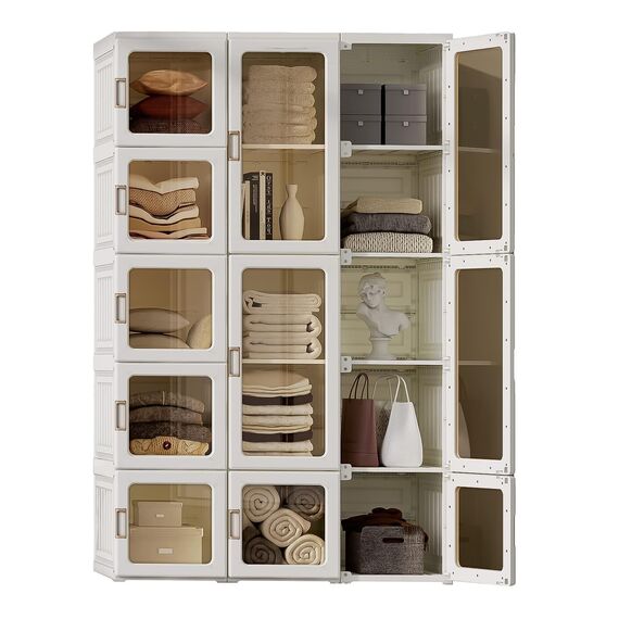 Dripex Kleiderschrank, Schrank 104 x 170 x 50 cm (B x H x T), einfache Montage, Faltbarer Mehrzweckschrank mit magnetische Türen, für Schlafzimmer Wohnzimmer Weiß
