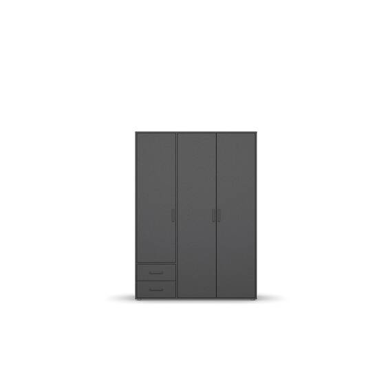 Rauch Möbel Voyager, Kleiderschrank für Schlafzimmer, Kinderzimmer, Babyzimmer, Jugendzimmer, Flur, 3-türig, 2 Schubladen, mit Zubehör Basic, Farbe Grau metallic, Schwarz, Breite 140cm