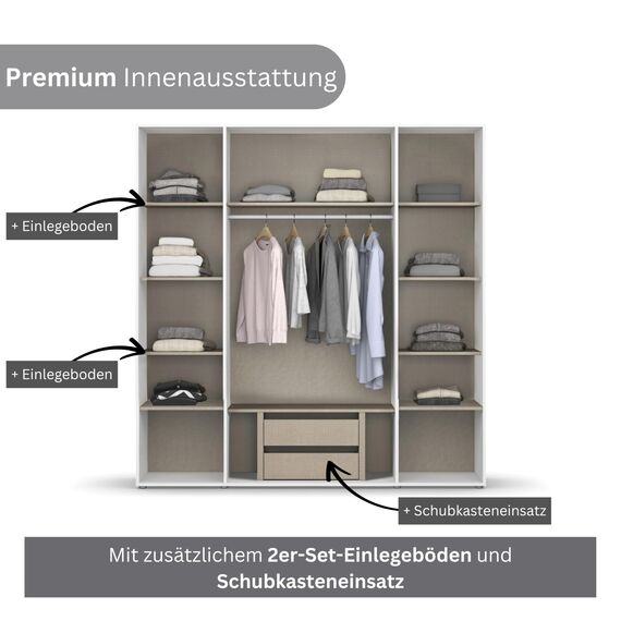 Rauch Möbel Voyager, Kleiderschrank für Schlafzimmer, Kinderzimmer, Jugendzimmer, Flur, 4-türig, mit Zubehör Premium, Farbe Eiche Artisan, Holz, Breite 187cm