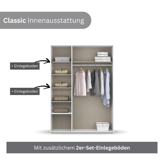 Rauch Möbel Voyager, Kleiderschrank für Schlafzimmer, Kinderzimmer, Jugendzimmer, Flur, 3-türig, 2 Schubladen, mit Zubehör Classic, Farbe Eiche Artisan, Holz/Grau metallic, Schwarz, Breite 140cm