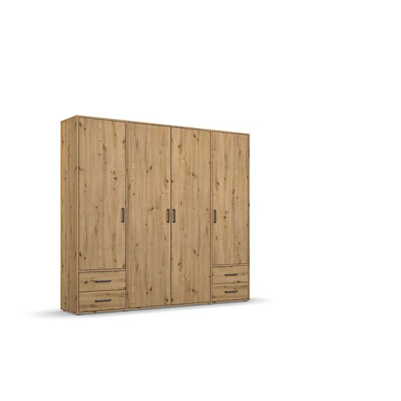 Rauch Möbel Voyager, Kleiderschrank für Schlafzimmer, Kinderzimmer, Jugendzimmer, Flur, 4-türig, 4 Schubladen, mit Zubehör Classic, Farbe Eiche Artisan, Holz, Breite 187cm