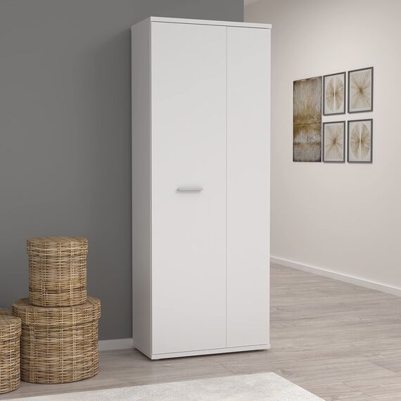 FORTE NET106 Schrank 70 180, Mehrzweckschrank Weiß, Staubsaugerschrank, Abstellraum, Drehtürenschrank, 2-türig mit Einlegeböden, 69 cm breit x 179 cm hoch x 35 cm tief
