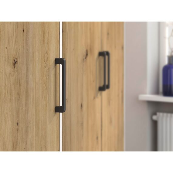 Rauch Möbel Voyager, Kleiderschrank für Schlafzimmer, Kinderzimmer, Babyzimmer, Jugendzimmer, Flur, 4-türig, 4 Schubladen, mit Zubehör Basic, Farbe Eiche Artisan, Holz/Weiß, Breite 187cm