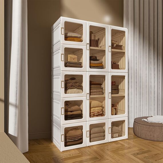 Dripex Kleiderschrank, Schrank 104 x 170 x 50 cm (B x H x T), einfache Montage, Faltbarer Mehrzweckschrank mit magnetische Türen, für Schlafzimmer Wohnzimmer Weiß