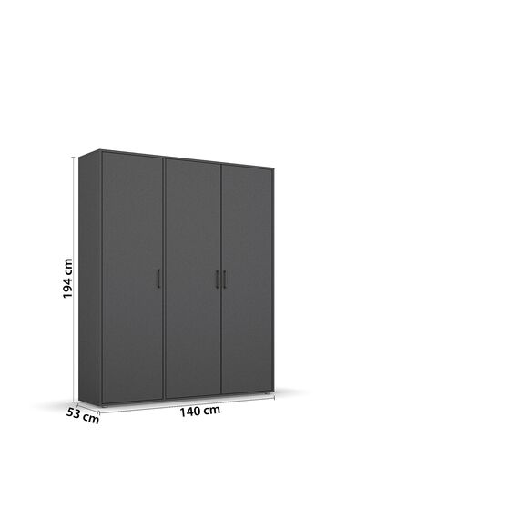 Rauch Möbel Voyager, Kleiderschrank für Schlafzimmer, Kinderzimmer, Jugendzimmer, Flur, 3-türig, mit Zubehör Classic, Farbe Grau metallic, Schwarz, Breite 140cm