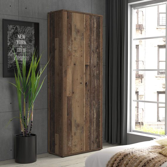 FORTE TEMPRA 2 Schrank 70 80, 2-türig, Mehrzweckschrank, Aktenschrank oder Büroschrank, Old Wood Vintage Retro Holz Dekor, Holzwerkstoff, 73.7 cm breit x 197.5 cm hoch x 34.8 cm tief