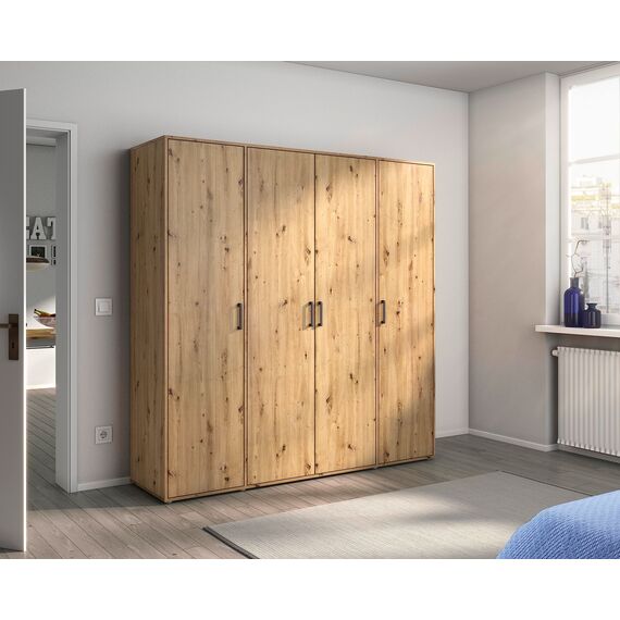 Rauch Möbel Voyager, Kleiderschrank für Schlafzimmer, Kinderzimmer, Babyzimmer, Jugendzimmer, Flur, 4-türig, mit Zubehör Basic, Farbe Eiche Artisan, Holz, Breite 187cm