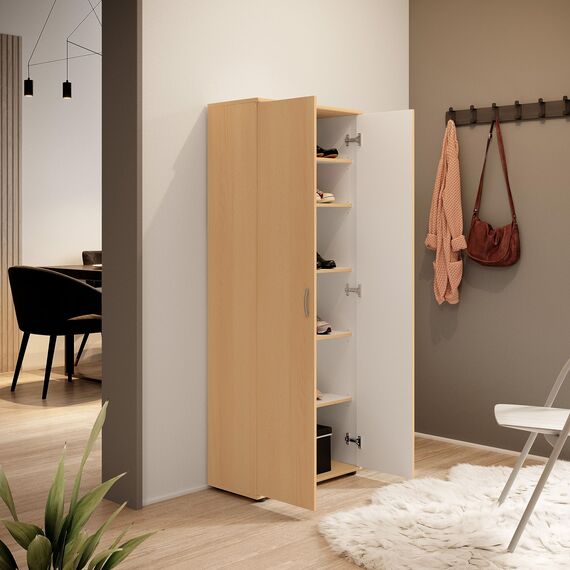 TALENT 3 Schuhschrank hoch, Buche Optik - Vielseitiger Mehrzweckschrank mit verstellbaren Einlegeböden - 70 x 176 x 35 cm (B/H/T)