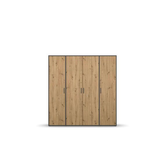 Rauch Möbel Voyager, Kleiderschrank für Schlafzimmer, Kinderzimmer, Jugendzimmer, Flur, 4-türig, mit Zubehör Premium, Farbe Eiche Artisan, Holz/Grau metallic, Schwarz, Breite 187cm