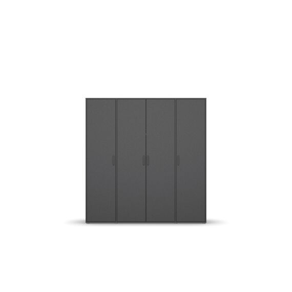 Rauch Möbel Voyager, Kleiderschrank für Schlafzimmer, Kinderzimmer, Jugendzimmer, Flur, 4-türig, mit Zubehör Premium, Farbe Grau metallic, Schwarz, Breite 187cm