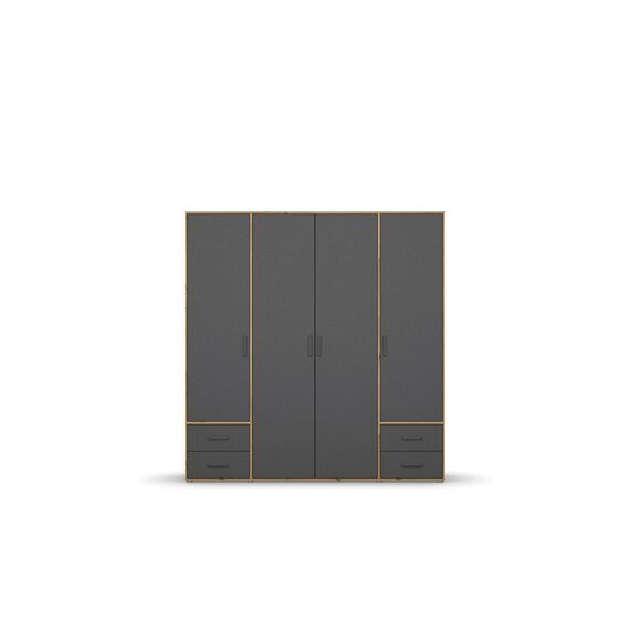 Rauch Möbel Voyager, Kleiderschrank für Schlafzimmer, Kinderzimmer, Jugendzimmer, Flur, 4-türig, 4 Schubladen, mit Zubehör Premium, Farbe Grau metallic, Schwarz/Eiche Artisan, Holz, Breite 187cm