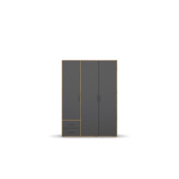 Rauch Möbel Voyager, Kleiderschrank für Schlafzimmer, Kinderzimmer, Jugendzimmer, Flur, 3-türig, 2 Schubladen, mit Zubehör Premium, Farbe Grau metallic, Schwarz/Eiche Artisan, Holz, Breite 140cm