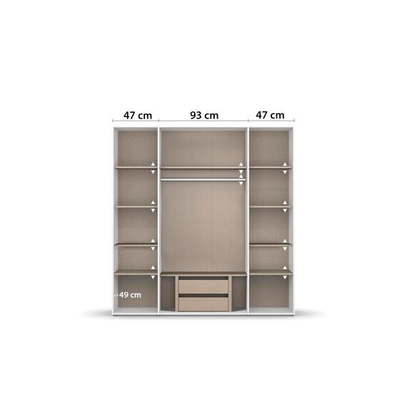 Rauch Möbel Voyager, Kleiderschrank für Schlafzimmer, Kinderzimmer, Jugendzimmer, Flur, 4-türig, mit Zubehör Premium, Farbe Grau metallic, Schwarz/Eiche Artisan, Holz, Breite 187cm