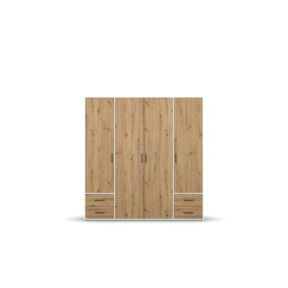 Rauch Möbel Voyager, Kleiderschrank für Schlafzimmer, Kinderzimmer, Jugendzimmer, Flur, 4-türig, 4 Schubladen, mit Zubehör Premium, Farbe Eiche Artisan, Holz/Weiß, Breite 187cm