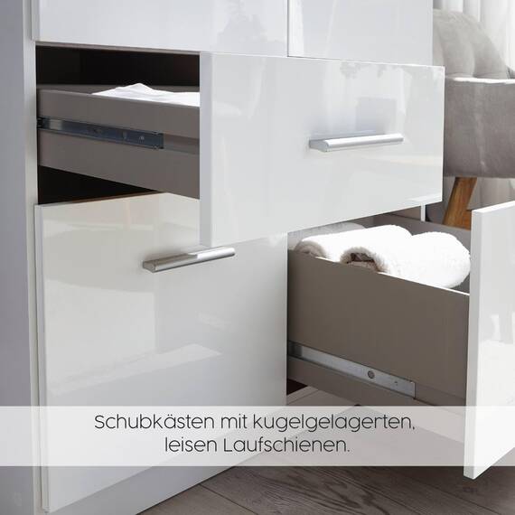 Rauch Möbel Voyager, Kleiderschrank für Schlafzimmer, Kinderzimmer, Babyzimmer, Flur, 4-türig, 4 Schubladen, mit Zubehör Basic, Farbe Grau metallic, Schwarz/Eiche Artisan, Holz, Breite 187cm