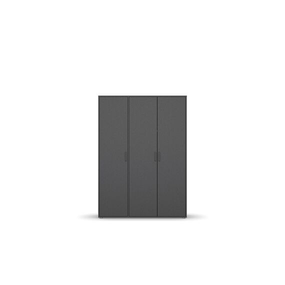 Rauch Möbel Voyager, Kleiderschrank für Schlafzimmer, Kinderzimmer, Babyzimmer, Jugendzimmer, Flur, 3-türig, mit Zubehör Basic, Farbe Grau metallic, Schwarz, Breite 140cm
