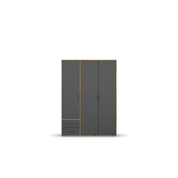 Rauch Möbel Voyager, Kleiderschrank für Schlafzimmer, Kinderzimmer, Jugendzimmer, Flur, 3-türig, 2 Schubladen, mit Zubehör Classic, Farbe Grau metallic, Schwarz/Eiche Artisan, Holz, Breite 140cm