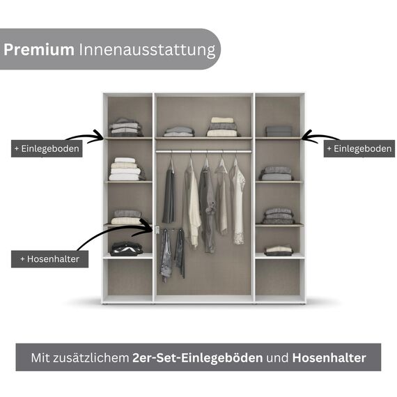 Rauch Möbel Voyager, Kleiderschrank für Schlafzimmer, Kinderzimmer, Jugendzimmer, Flur, 4-türig, 4 Schubladen, mit Zubehör Premium, Farbe Grau metallic, Schwarz/Eiche Artisan, Holz, Breite 187cm