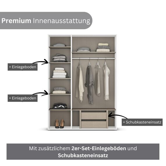 Rauch Möbel Voyager, Kleiderschrank für Schlafzimmer, Kinderzimmer, Jugendzimmer, Flur, 3-türig, mit Zubehör Premium, Farbe Grau metallic, Schwarz, Breite 140cm