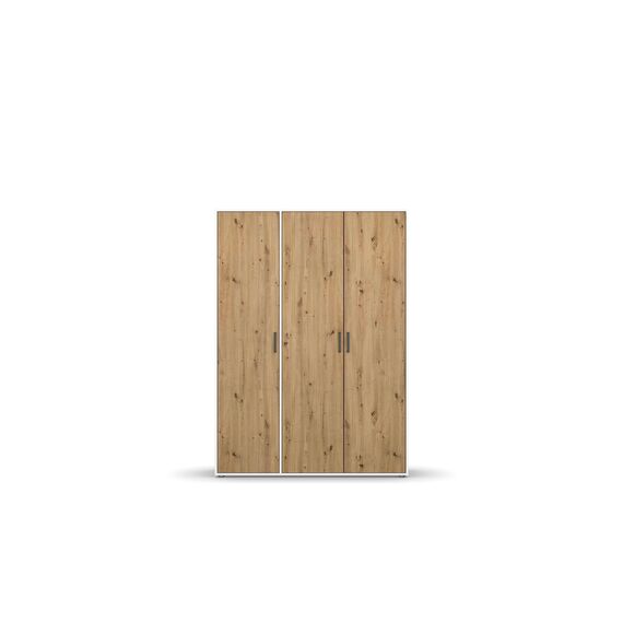 Rauch Möbel Voyager, Kleiderschrank für Schlafzimmer, Kinderzimmer, Babyzimmer, Jugendzimmer, Flur, 3-türig, mit Zubehör Basic, Farbe Eiche Artisan, Holz/Weiß, Breite 140cm